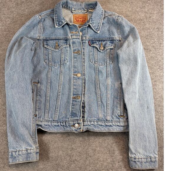 Y2K Levis Jean Jacket Women Large Blue Denim Button Up Trucker Grunge Streetwear - Picture 1 of 10